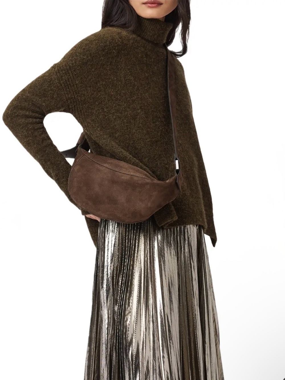 All Saints Brown Suede Crossbody Bag